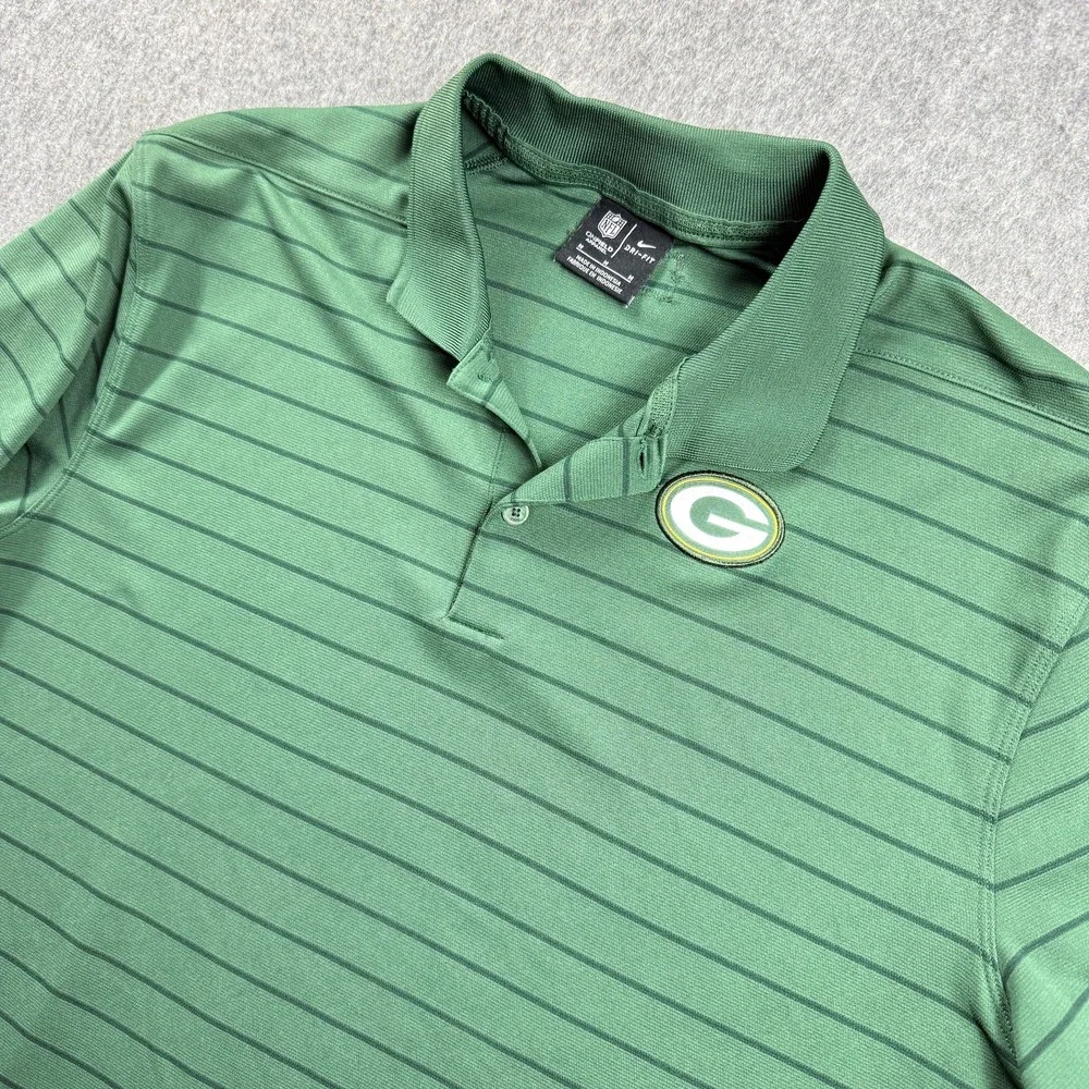 Nike Mens Polo Shirt M Dri Fit Green Bay Collared Short Sleeve Striped